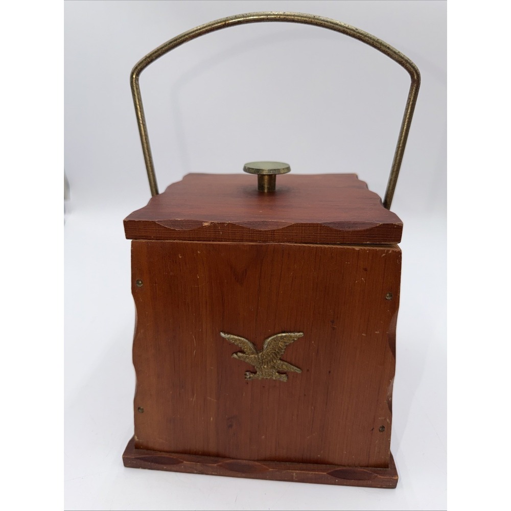 Vintage 60's Americana Farmhouse Wood Eagle Canister Lid & Handle Early American